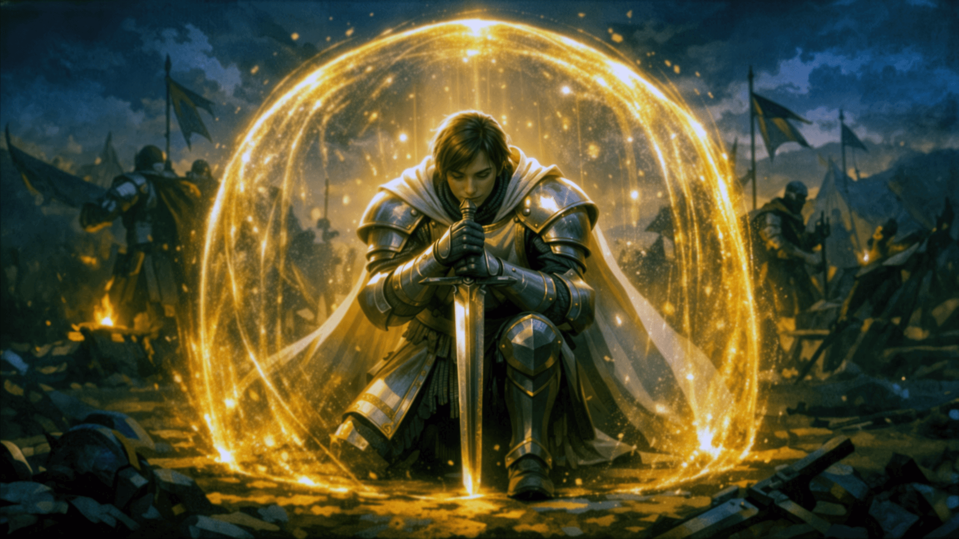 A paladin stands in protection of the innocent